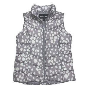 LANDS END Down Fill Designer Gray Winter Puffer Parka Vest Womens XS